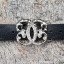STRASS-LEOPARDEN, silberne 4cm Schließe, Strass, Schnalle, Mitte