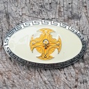 CELTIC SKULL, silberne 4cm Schließe, weiß Emaille, Schnalle, Mit