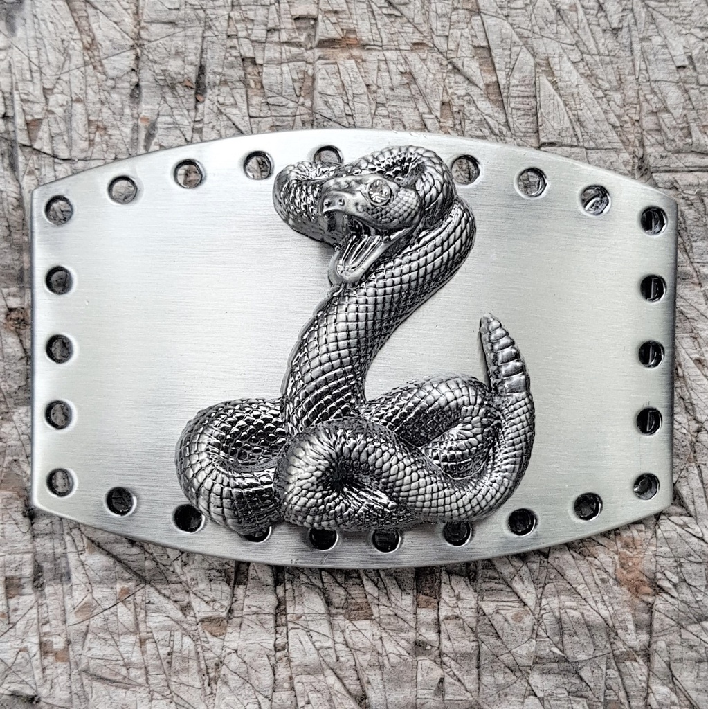 RATTLE-SNAKE, altsilberne 4cm Schließe, Strass-Auge, Schnalle, M