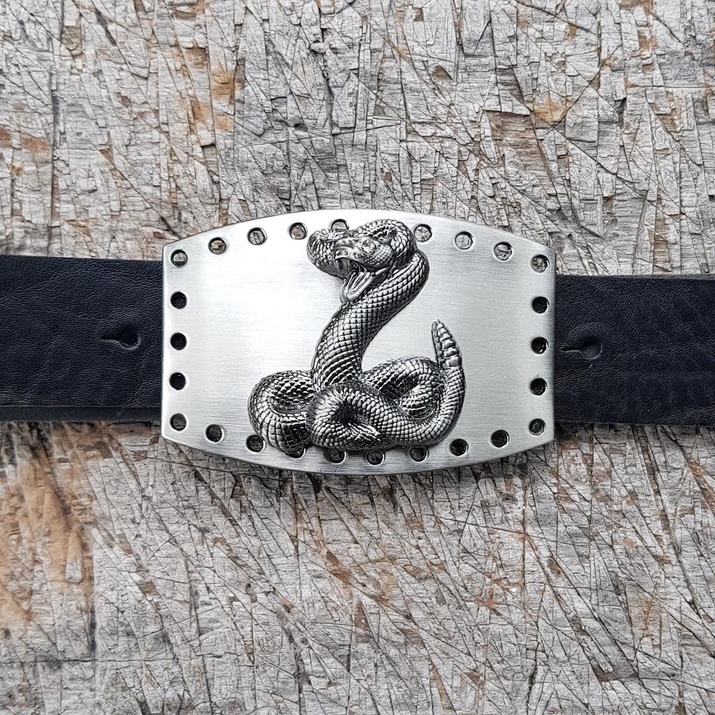 RATTLE-SNAKE, altsilberne 4cm Schließe, Strass-Auge, Schnalle, M