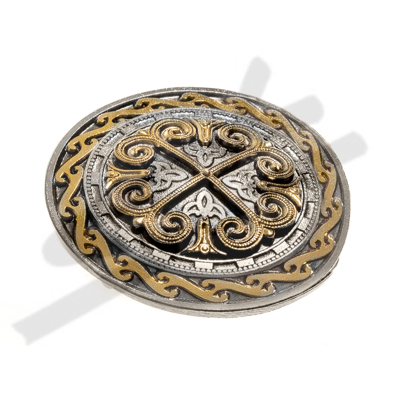Zinnschließe Lilien und Kreuzmotiv, 4cm, Schnalle