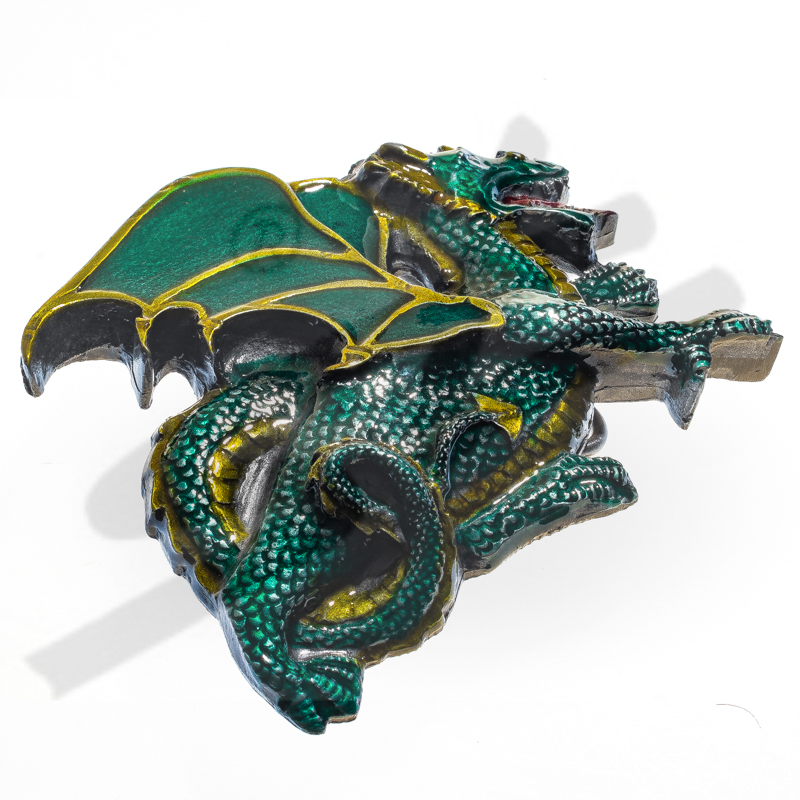 Nordischer Drache, Grün-Gold, 4cm, Zinnschließe, Schnalle