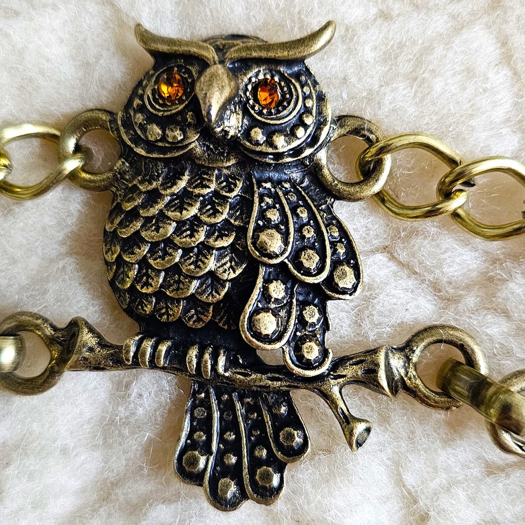 ROSMERTA, EULEN-Kettengürtel, messingfarben,Strass-Augen,Mittela