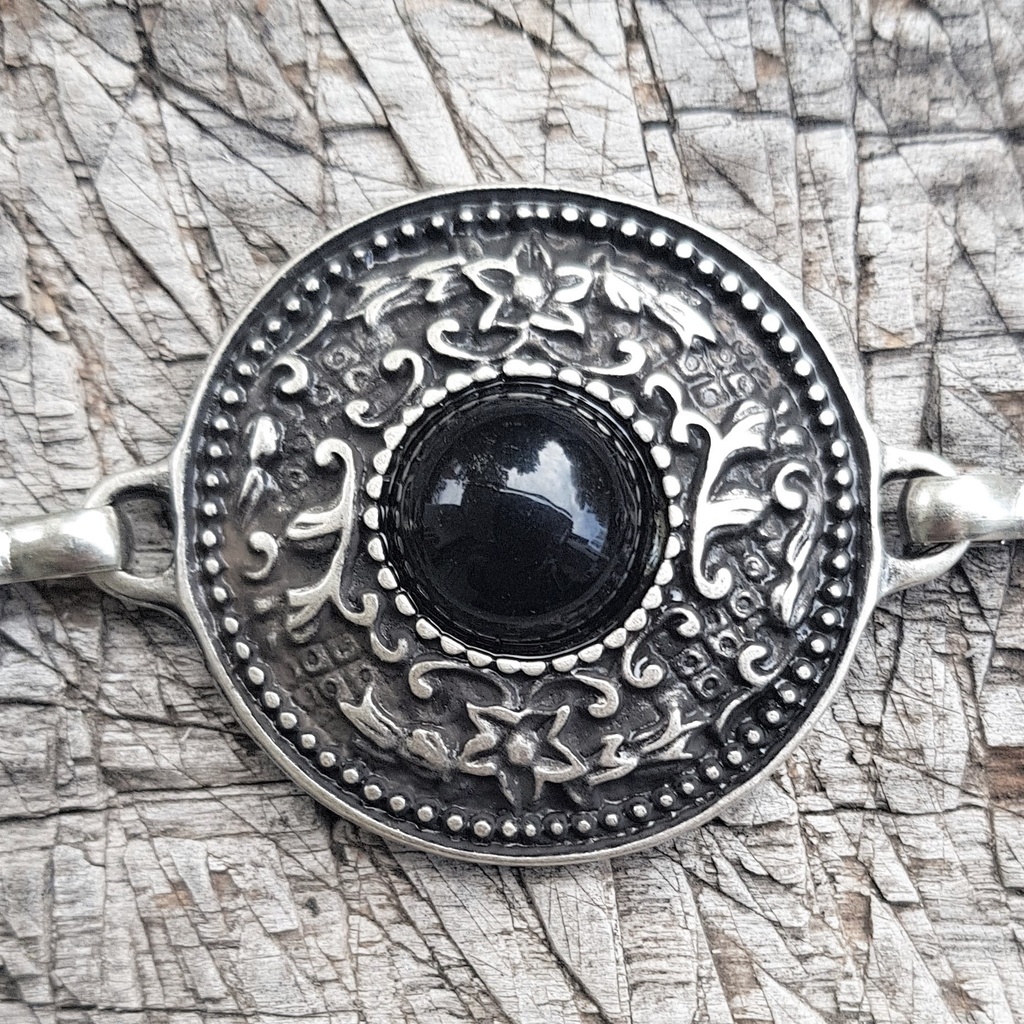 Y-NITRAM, Ypsilon-Kettengürtel, silberfarben, schwarze Perle,Mit