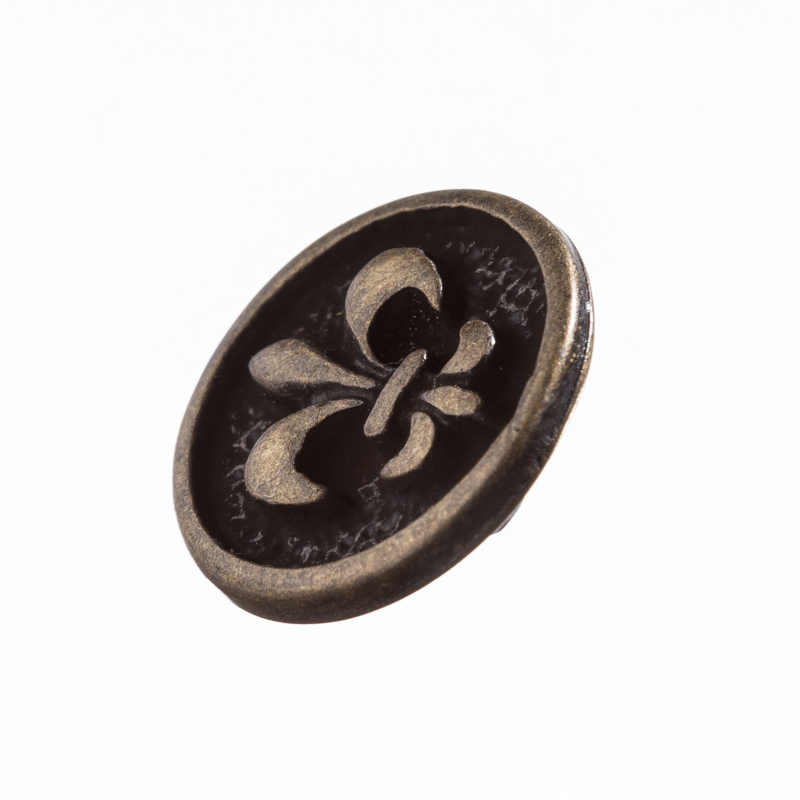 KNOPF "Lilie, fleur de lys",Fb:altmessing,Verschluss ,Gewandung,