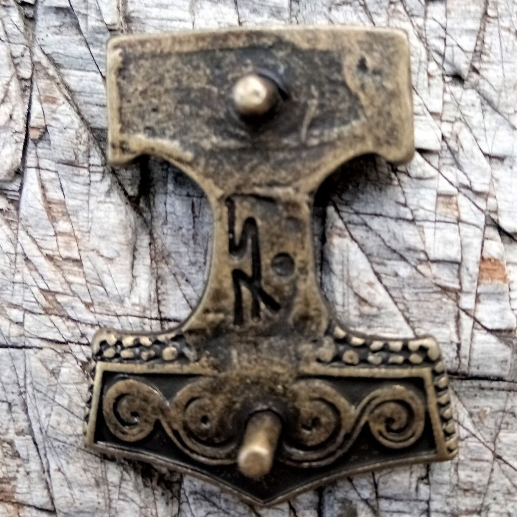Schonenhammer, Mjölnir, Thorshammer, altmessingfarbener Beschlag