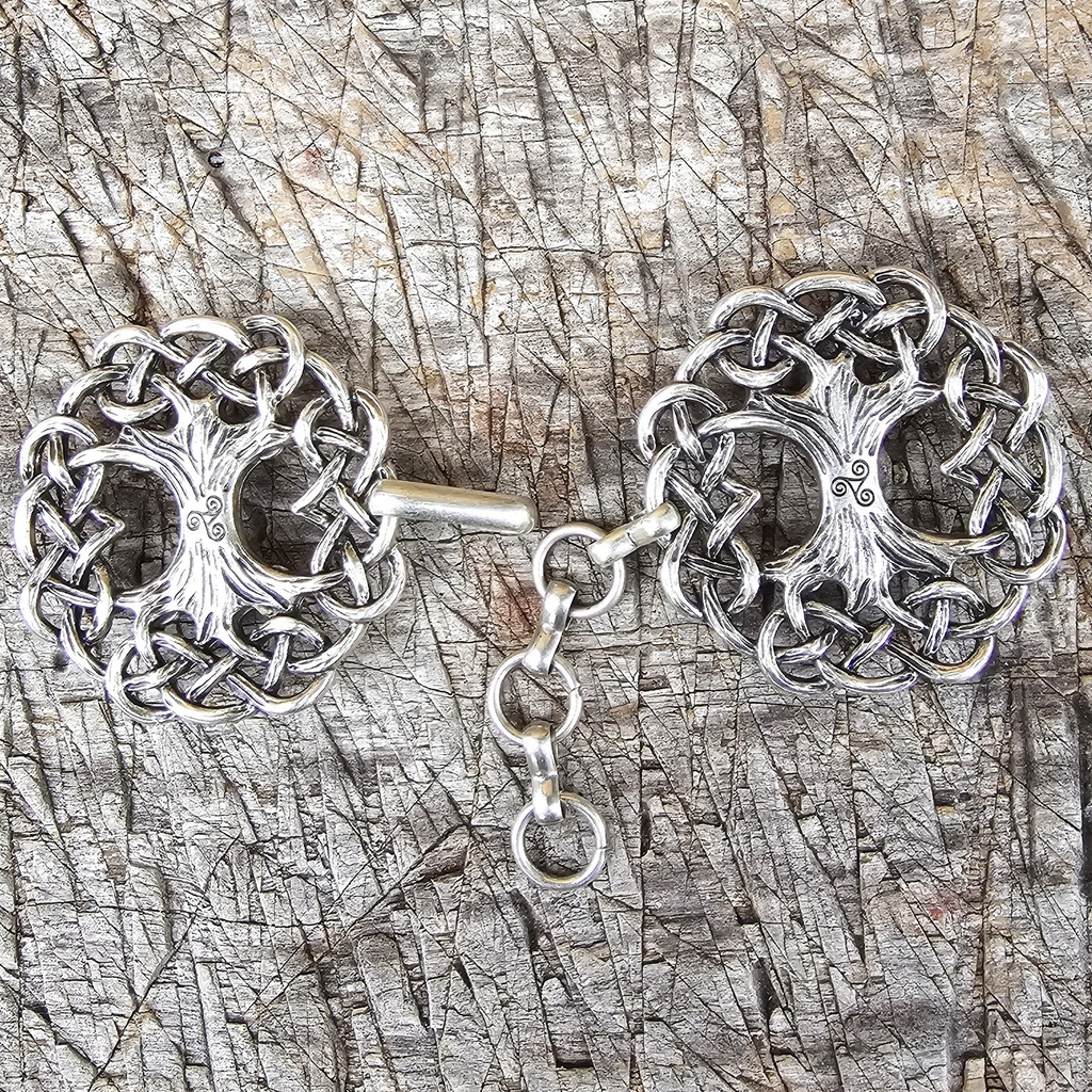 YGGDRASIL Gewand-Verschluß "L",Fb:silber,Weltenesche,Baum,Mantel