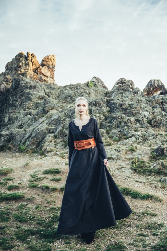 Unterkleid "Silke" schwarz langarm bodenlang 100% Baumwolle Leonardo Carbone 4899s