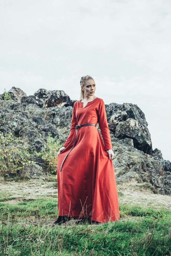Unterkleid "Silke" rot langarm bodenlang 100% Baumwolle Leonardo Carbone 4899r