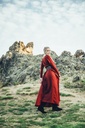 Unterkleid "Silke" rot langarm bodenlang 100% Baumwolle Leonardo Carbone 4899r