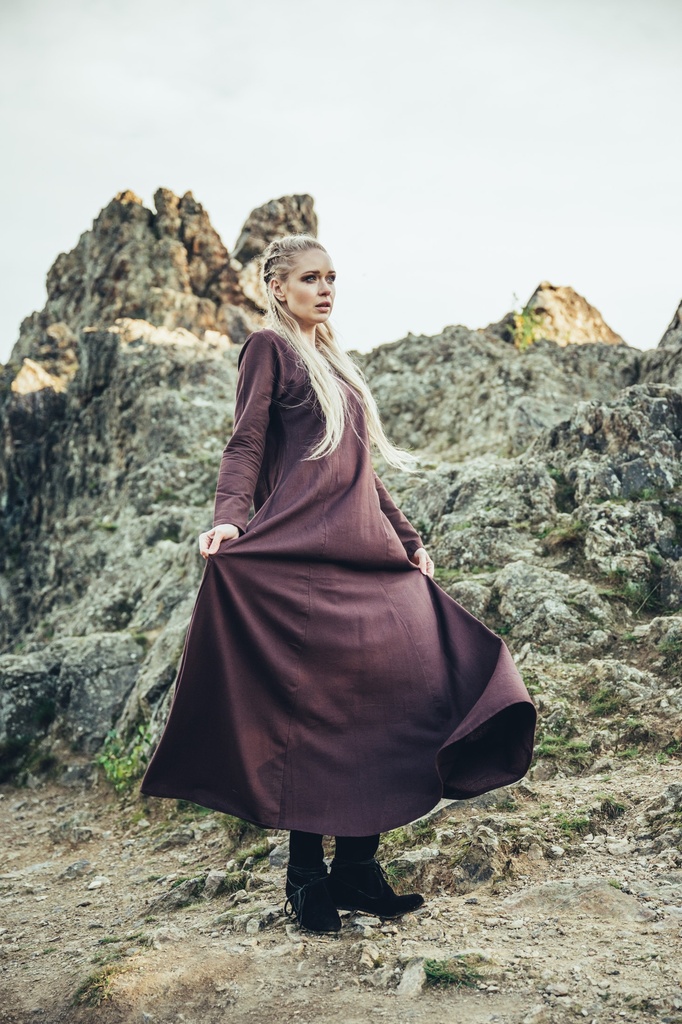 Unterkleid "Silke" braun langarm bodenlang 100% Baumwolle Leonardo Carbone 4899d