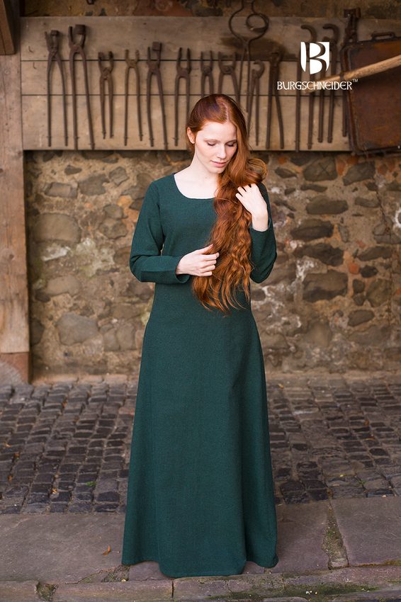 [030000SA30-S] Unterkleid Freya - Grün: Authentisches Untergewand für LARP und Reenactment (S)