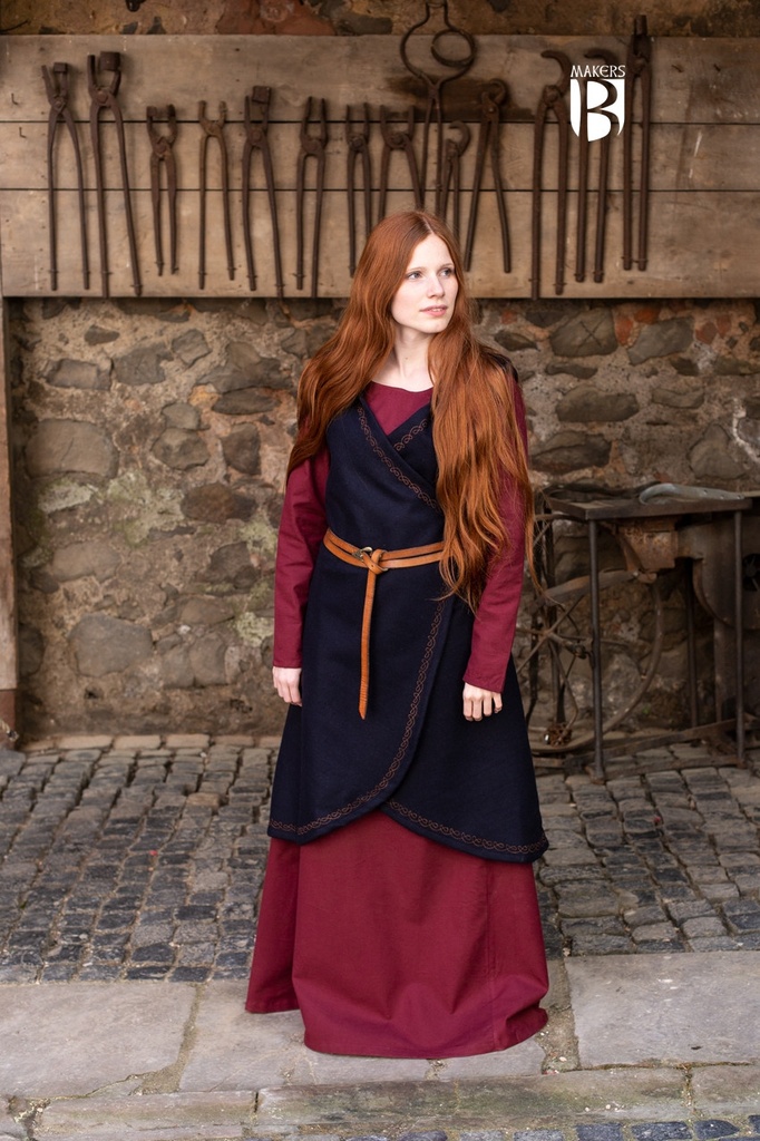 [14427-002] Wickelkleid Myrana - Wolle Blau: Fantasievolles LARP-Gewand (S/M)