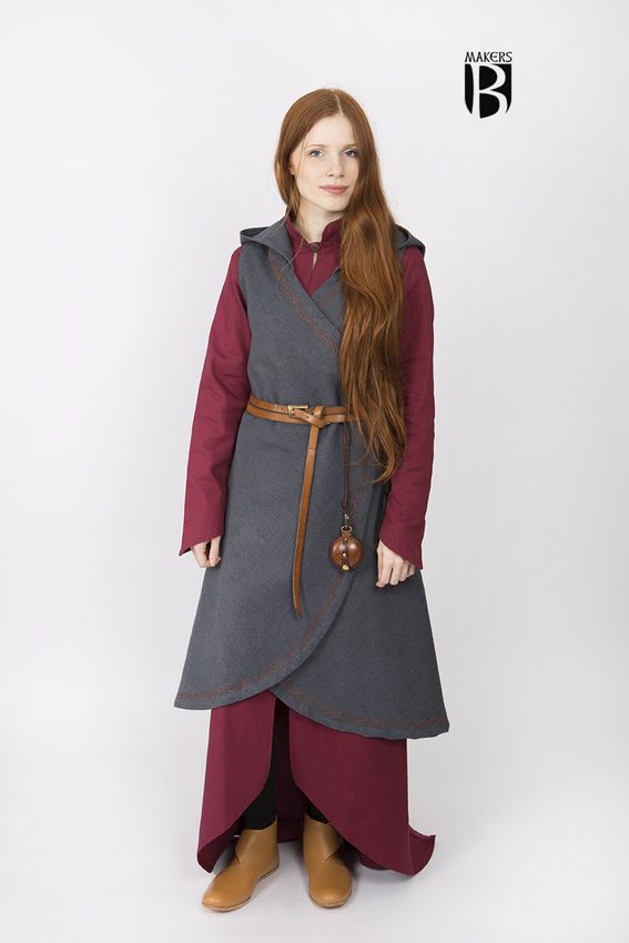 [14429-002] Wickelkleid Dala - Grau: Vielseitiges ärmelloses Gewand mit Kapuze (S/M)