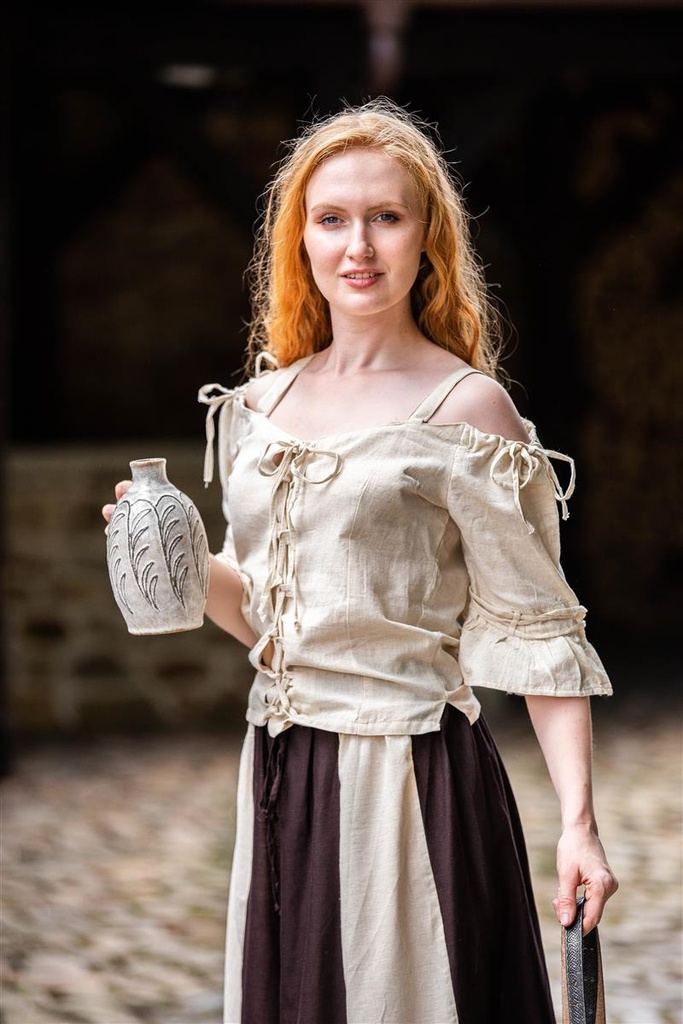 [14453-001] Bluse schulterfrei natur mit Trägern und Schnürung (S)