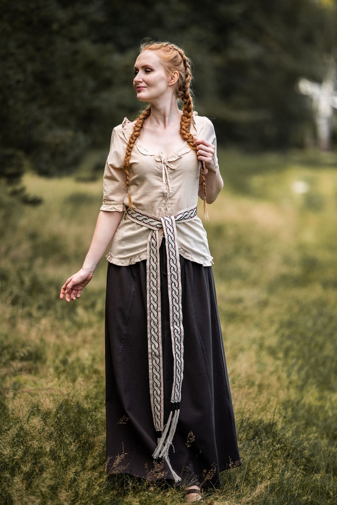 [14457-001] Kurzarm-Rüschenbluse "Bea" Hanffarben (XS)