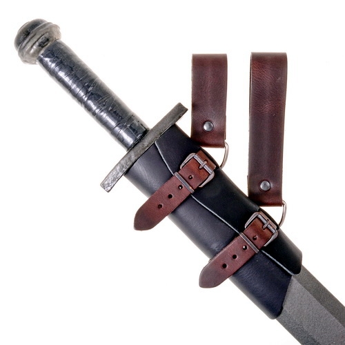 [04 SSG 2.sch-br] Schwertgehänge kurz Leder - Accessoire für Larp & Mittelalter (schwarz-braun)