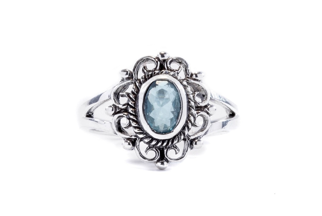 [17255-001] Elfenhafter Damenring CISCANDRA aus 925 Silber – 13 mm Blumenring mit himmelblauem Kristall (14 / 44)