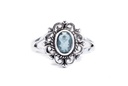 Elfenhafter Damenring CISCANDRA aus 925 Silber – 13 mm Blumenring mit himmelblauem Kristall