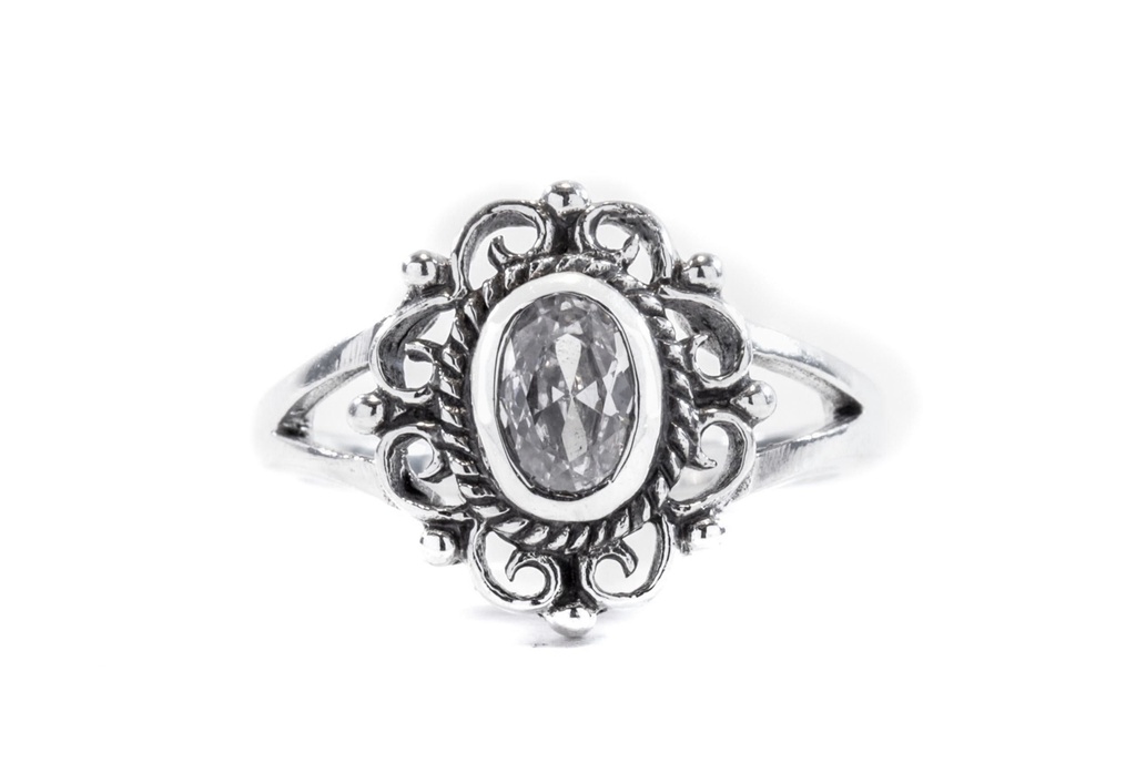 [17256-001] Ring mit Kristall weiß 'Ciscandra' Blume Mittelalter Ornament Silber (14/44)