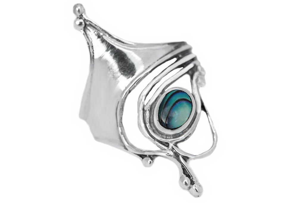 [17258-001] Langer Damenring VENICE aus 925 Silber – 3 cm Silberring mit schimmernder Paua-Muschel (14,5 / 46)