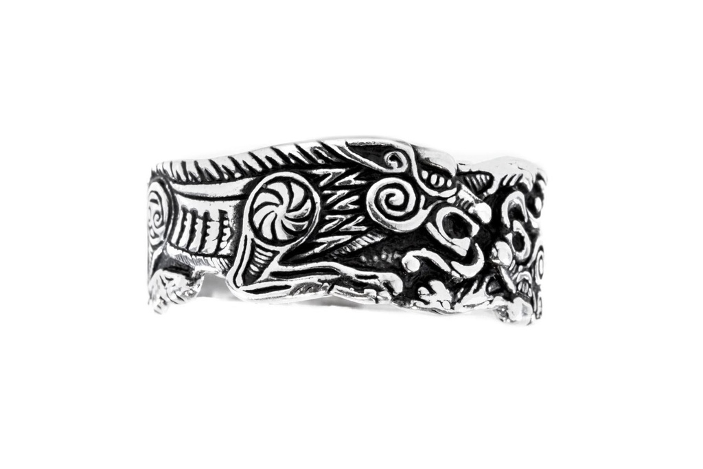 [17261-004] Wikinger-Ring RAVING aus 925 Silber – 10 mm Bandring mit Odins Wölfen Geri & Freki (15,5 / 58)