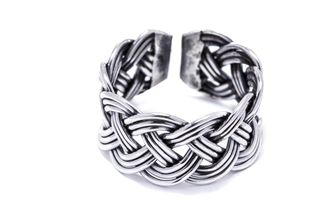 [17262-005] Breiter Wikinger-Ring NORCIA aus 925 Silber – 13 mm Verstellbarer Flechtring mit Knotenmuster (15,5 / 58)