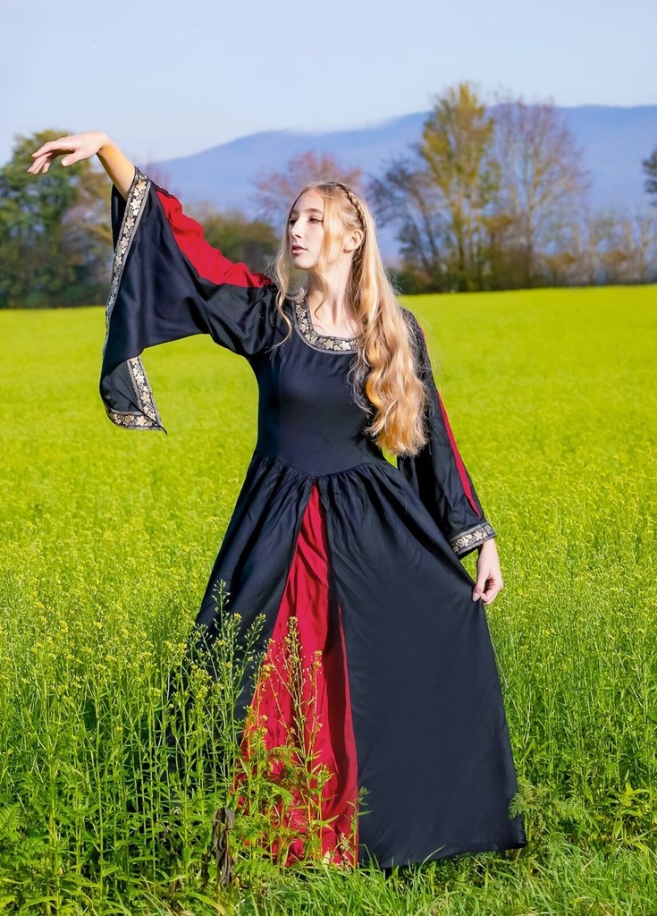 [237-001] Edles Viskosekleid „Ivette“ – Majestätische Eleganz in Schwarz und Rot (XS)