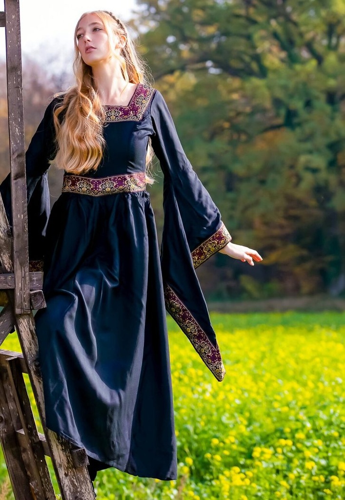 [240-001] Edles Viskose-Kleid in Schwarz – Eleganz im mittelalterlichen Stil (XS)