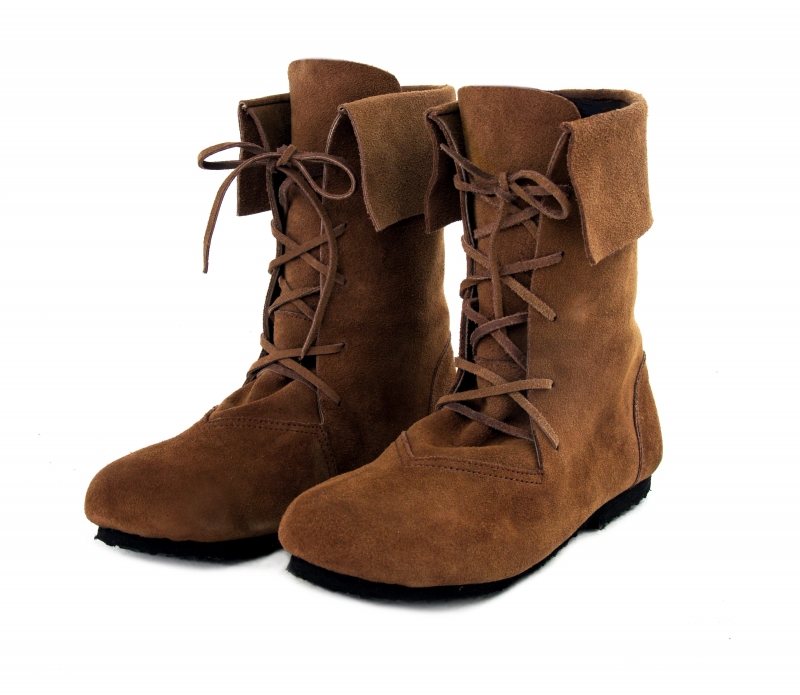 [31523-001] Mittelalterstiefel mit Schnürung und Stulpe Veloursleder braun - Mittelalterliches Schuhwerk (37)