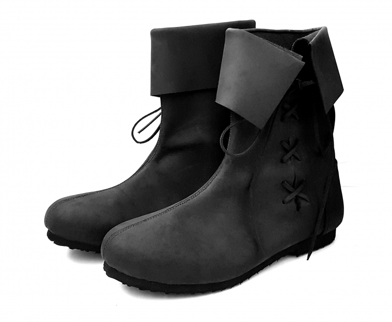 [31531-005] Mittelalter Stulpenstiefel aus Nubukleder schwarz - Mittelalterliches Schuhwerk (40)