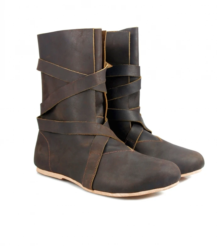 [31539-001] Wikingerstiefel Haithabu aus Nubukleder braun mit Ledersohle - Mittelalterliches Schuhwerk (36)