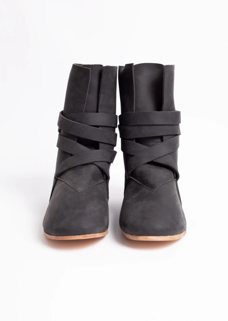 [31540-001] Wikingerstiefel Haithabu aus Nubukleder schwarz mit Ledersohle - Mittelalterliches Schuhwerk (36)