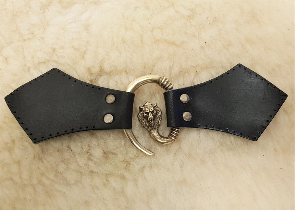 [31575-001] Löwe Leder aufnähbar genietet Mantelverschluss messingfarben (braun)