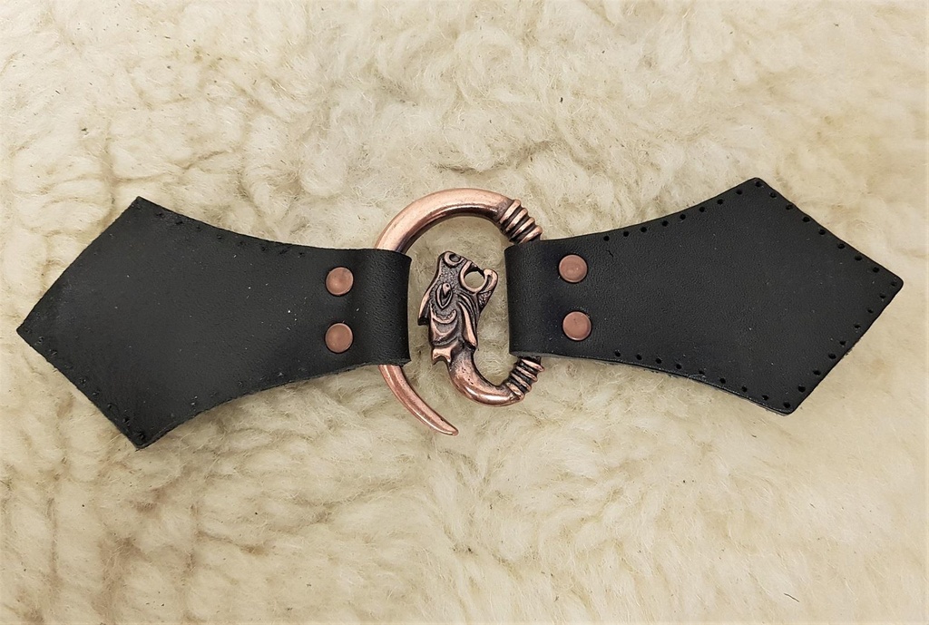[31577-002] Drachenkopf-Verschluss in Kupferoptik – Mit Lederlaschen in Schwarz oder Braun für Umhang & Mantel (braun)