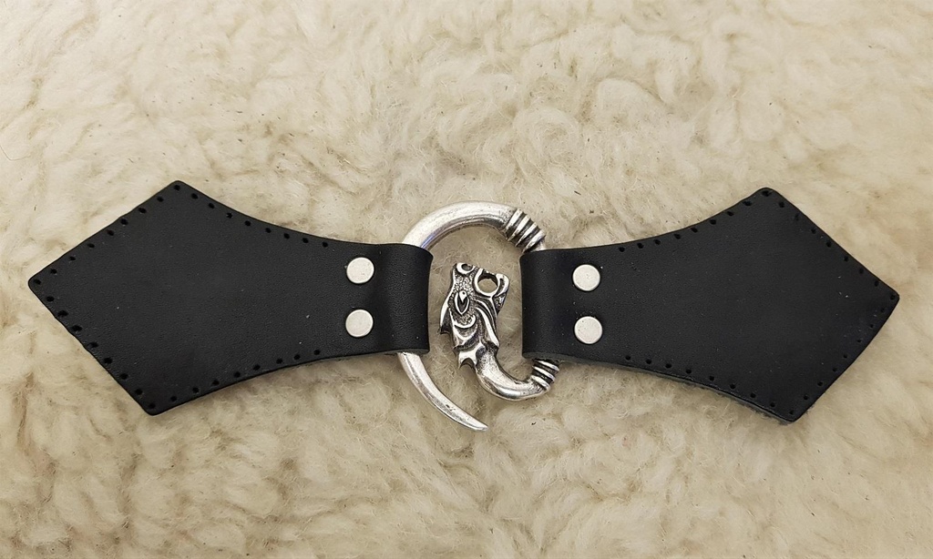 [31579-002] Drachenkopf-Verschluss in Silberoptik – Mit Lederlaschen in Schwarz oder Braun für Mantel & Umhang (braun)