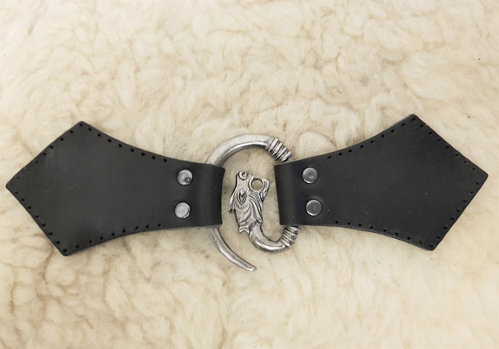 [31581-002] Drachenkopf Leder aufnähbar genietet Mantelverschluss eisenfarben (braun)