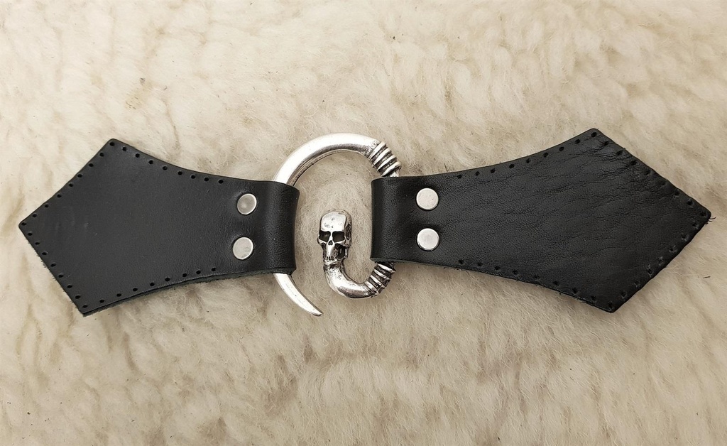 [31586-002] Totenkopf Leder aufnähbar genietet Mantelverschluss silberfarben (braun)