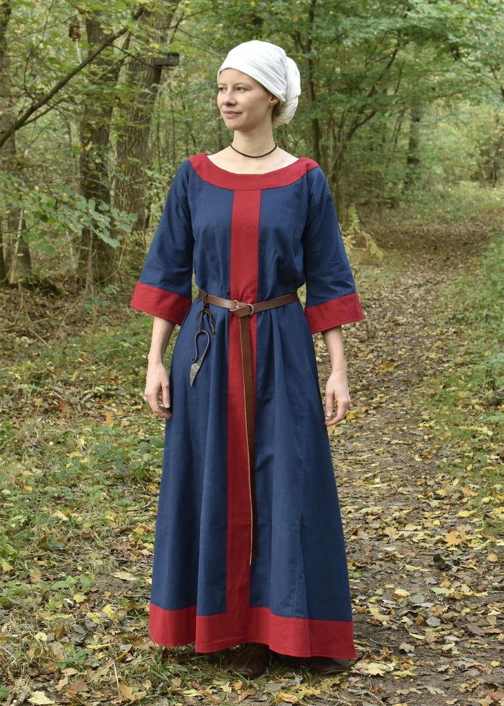 [31609-001] Mittelalterkleid "Gudrun" blau/rot  mit Besatz für Mittelalter & Larp (S)