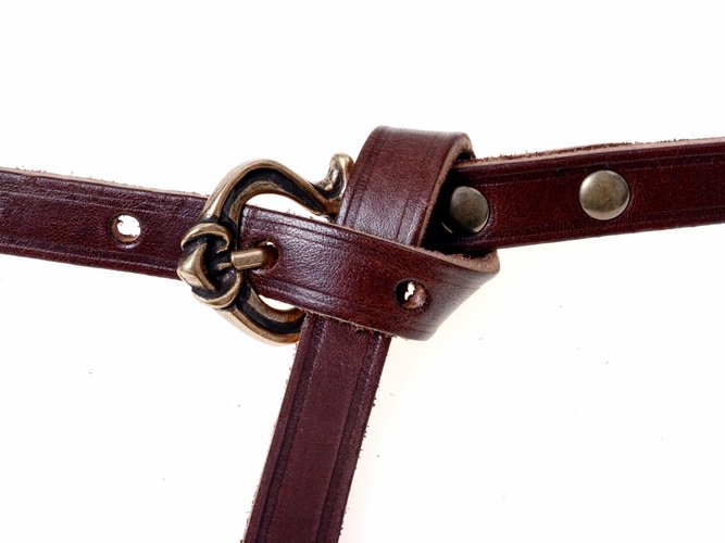 [10 wik 15:C.br.si] Wikinger Rus Gürtel 1,5 cm breit Ledergürtel in zwei Farben (braun, silber)