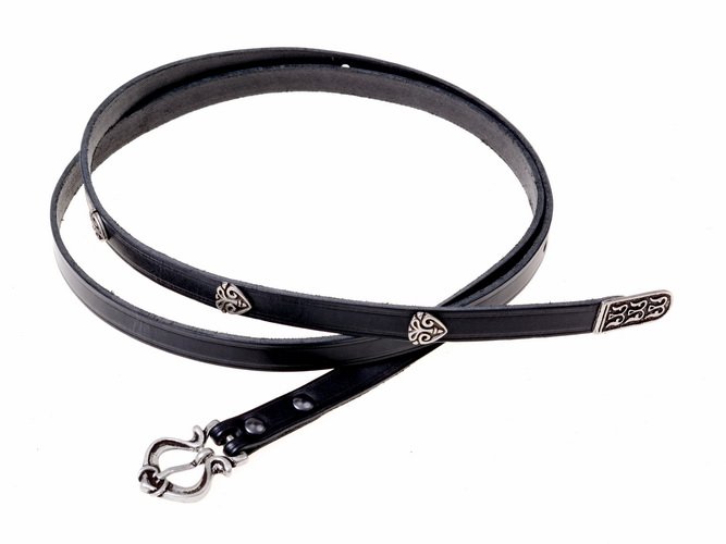 [10 wik 15:C ZN.br.si] Wikinger Rus Gürtel mit Riemendende und Nieten 1,5 cm breit Ledergürtel in zwei Farben (braun, silber)