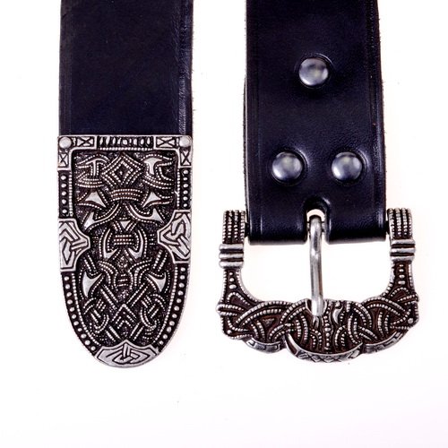 [31630-001] Wikinger Gürtel Gokstad 4 cm mit Riemenende Langgürtel (S, braun, silber)