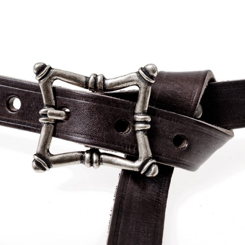 [10 MA 2:F.kl.br.si] Renaissance Ledergürtel in zwei Längen, 2,0 cm breit - Accessoire für Mittelalter Reenactment, Larp & Fantasy Gewandung (S, braun, silber)