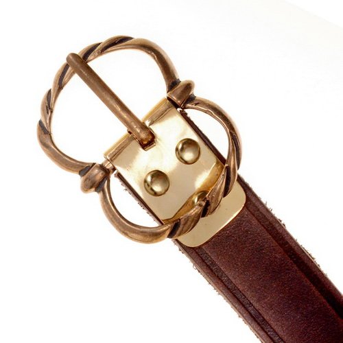 [10 MA-2 Some-br-S] Mittelaltergürtel "Somerset" mit Bronzeschnalle Ledergürtel 2,0 cm - Accessoire für Mittelalter Reenactment, Larp & Fantasy Gewandung (S, braun)