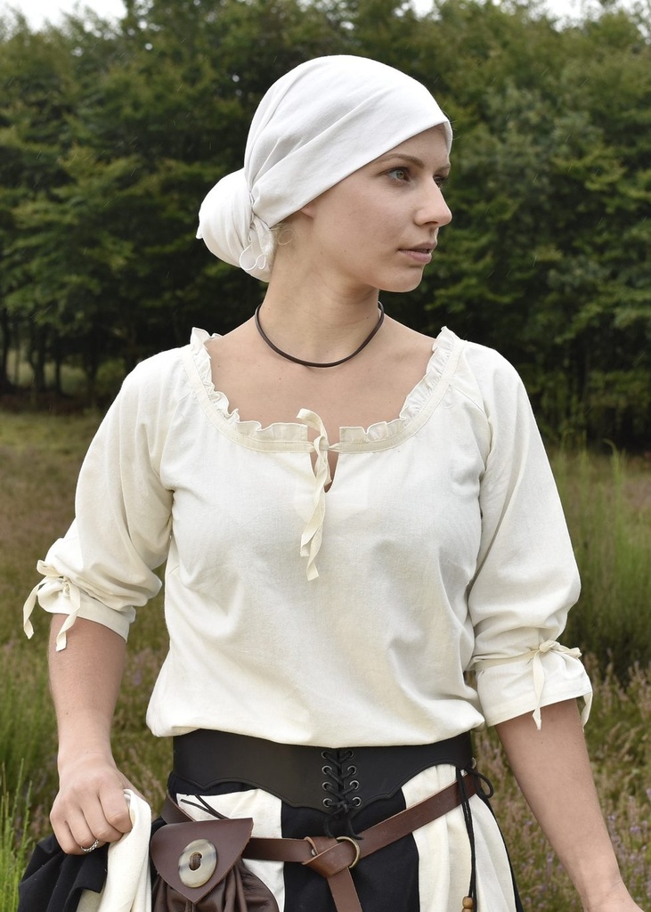 [1280020411] Mittelalter Bluse "Birga" mit Dreiviertel-Arm Natur Baumwolle  (S)