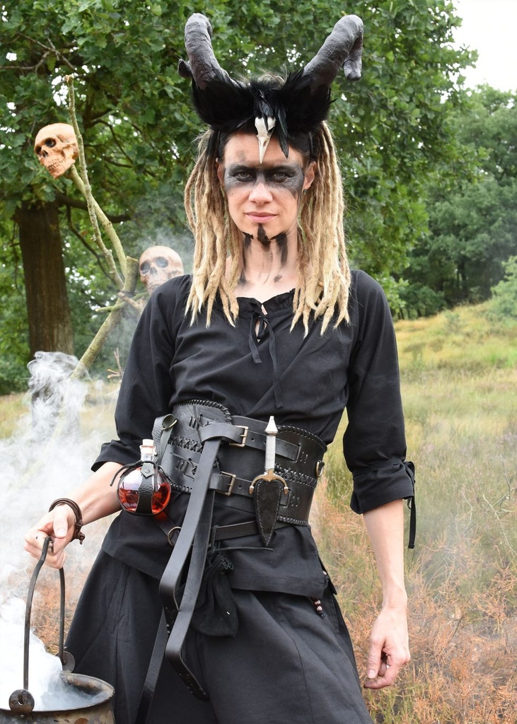 Mittelalter Bluse "Birga" mit Dreiviertel-Arm schwarz 100% Baumwolle Mittelalter Larp