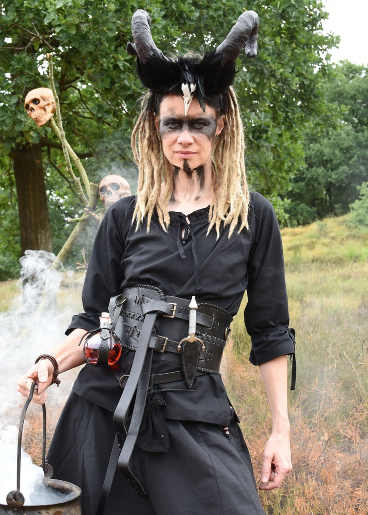 [31966-001] Mittelalter Bluse "Birga" mit Dreiviertel-Arm schwarz 100% Baumwolle Mittelalter Larp (S)