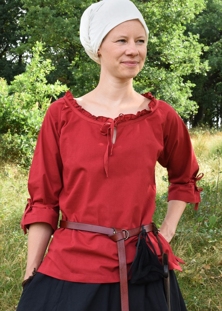 Mittelalter Bluse "Birga" mit Dreiviertel-Arm Rot Baumwolle