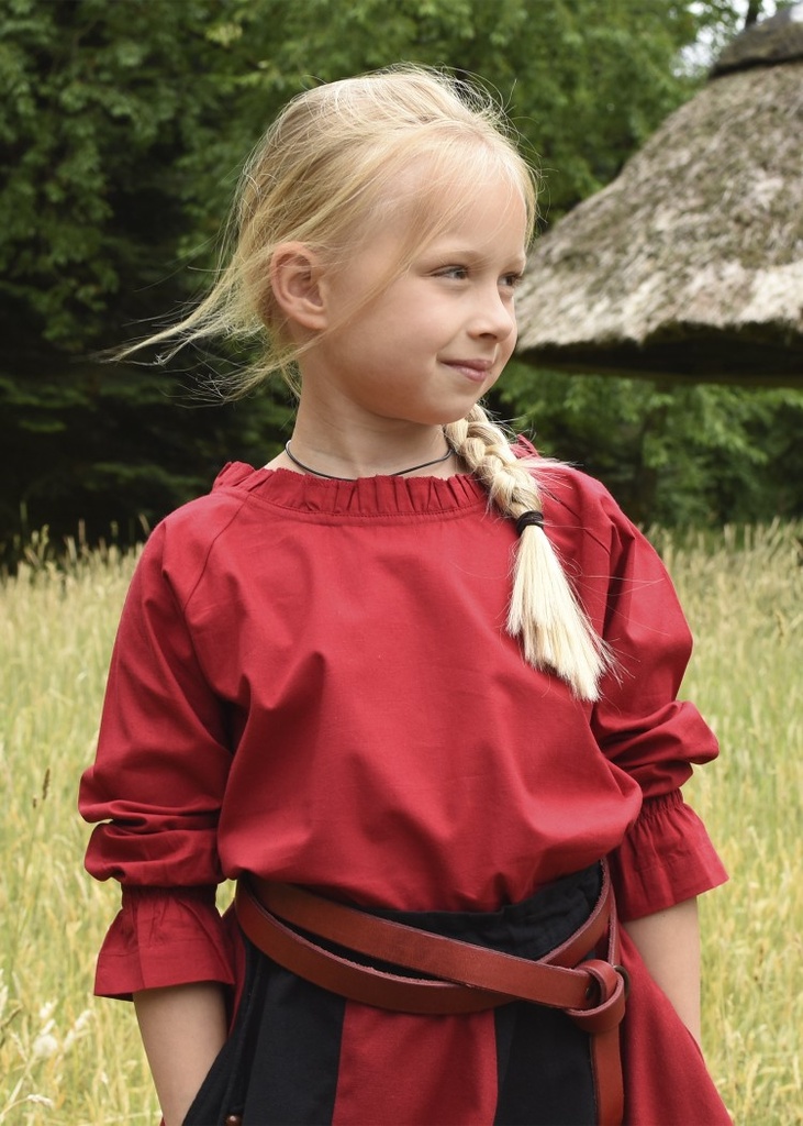 [32008-001] Kinder Mittelalterbluse Helena rot, Baumwolle - Gewand für Mittelalter, Larp und Reenactment (110)