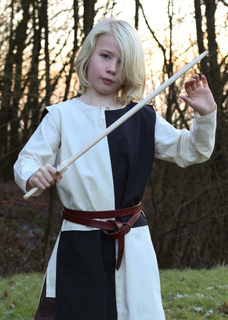 Kinder Waffenrock Lucas – Mittelalterlicher Mi-Parti Waffenrock in Natur/Schwarz aus 100 % Baumwolle 